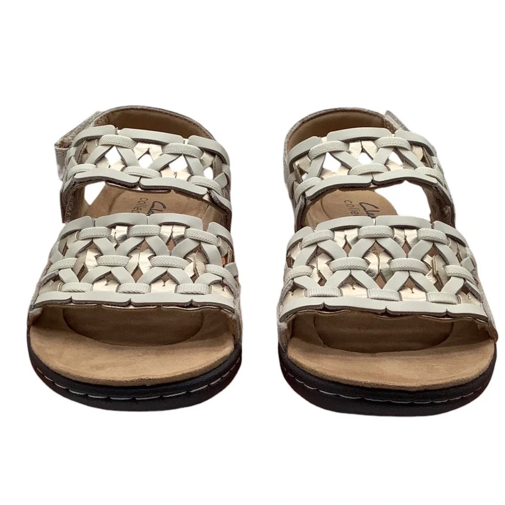 Clarks Laurieann Lily Cream Leather Woven Slingback Sandals Womens 5 M New